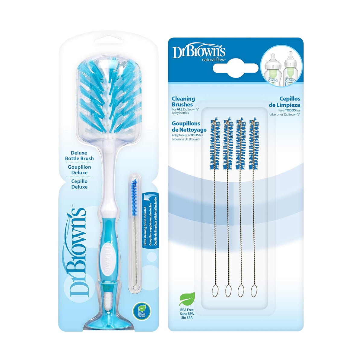 Deluxe Baby Bottle Cleaning Brush with Vent Brush, 1-Pack + Anti-Colic Options+ Vent/Reservoir Cleaning Brushes, BPA-Free, Blue, 5 Count