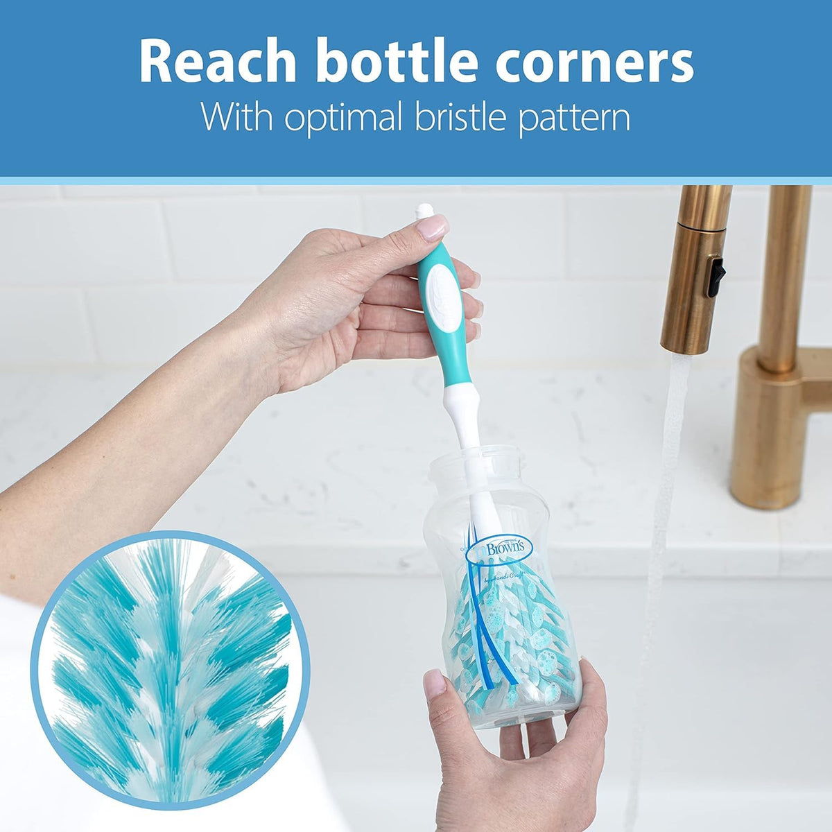 Deluxe Baby Bottle Cleaning Brush with Vent Brush, 1-Pack + Anti-Colic Options+ Vent/Reservoir Cleaning Brushes, BPA-Free, Blue, 5 Count