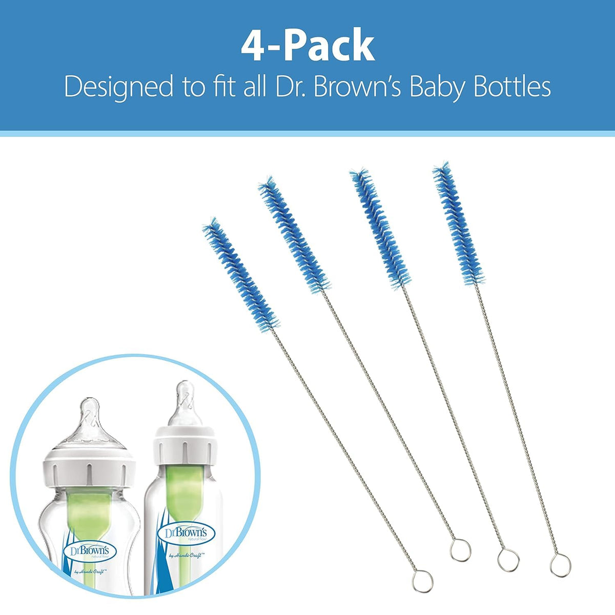 Deluxe Baby Bottle Cleaning Brush with Vent Brush, 1-Pack + Anti-Colic Options+ Vent/Reservoir Cleaning Brushes, BPA-Free, Blue, 5 Count