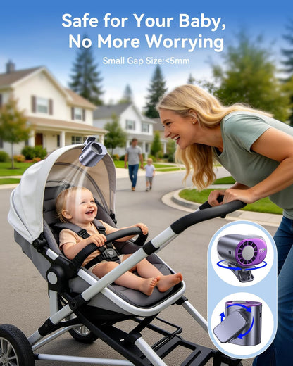 Clip-On Portable Fan with Ice Cooling, 20000 RPM Rechargeable Handheld Turbo Fan, 360° Rotating Detachable Clip, Mini Stroller Fan for Baby, Compact Travel Essentials, Summer Gifts for Women,Grey