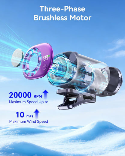 Clip-On Portable Fan with Ice Cooling, 20000 RPM Rechargeable Handheld Turbo Fan, 360° Rotating Detachable Clip, Mini Stroller Fan for Baby, Compact Travel Essentials, Summer Gifts for Women,Grey