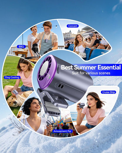 Clip-On Portable Fan with Ice Cooling, 20000 RPM Rechargeable Handheld Turbo Fan, 360° Rotating Detachable Clip, Mini Stroller Fan for Baby, Compact Travel Essentials, Summer Gifts for Women,Grey