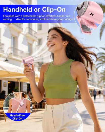 Clip-On Portable Fan with Ice Cooling, 20000 RPM Rechargeable Handheld Turbo Fan, 360° Rotating Detachable Clip, Mini Stroller Fan for Baby, Compact Travel Essentials, Summer Gifts for Women,Grey