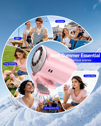 Clip-On Portable Fan with Ice Cooling, 20000 RPM Rechargeable Handheld Turbo Fan, 360° Rotating Detachable Clip, Mini Stroller Fan for Baby, Compact Travel Essentials, Summer Gifts for Women,Grey
