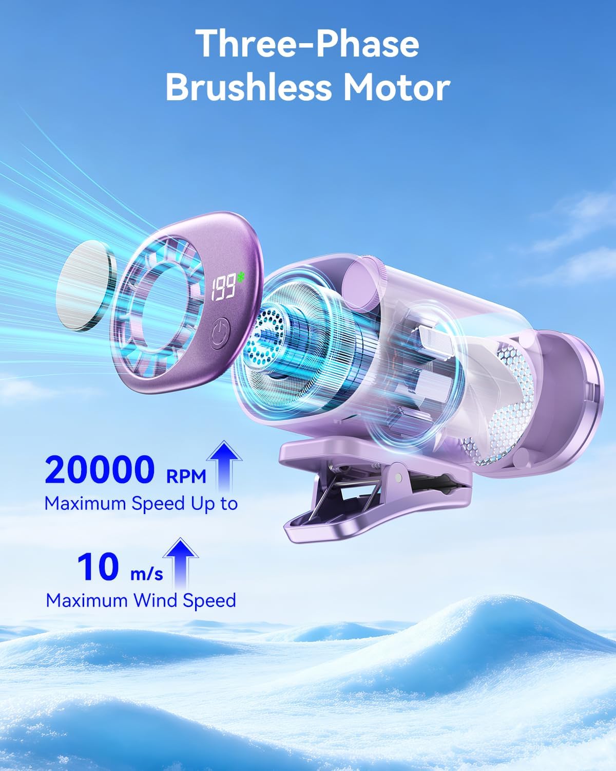 Clip-On Portable Fan with Ice Cooling, 20000 RPM Rechargeable Handheld Turbo Fan, 360° Rotating Detachable Clip, Mini Stroller Fan for Baby, Compact Travel Essentials, Summer Gifts for Women,Grey