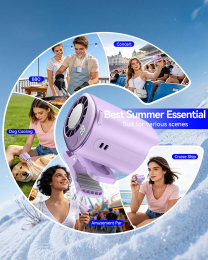 Clip-On Portable Fan with Ice Cooling, 20000 RPM Rechargeable Handheld Turbo Fan, 360° Rotating Detachable Clip, Mini Stroller Fan for Baby, Compact Travel Essentials, Summer Gifts for Women,Grey