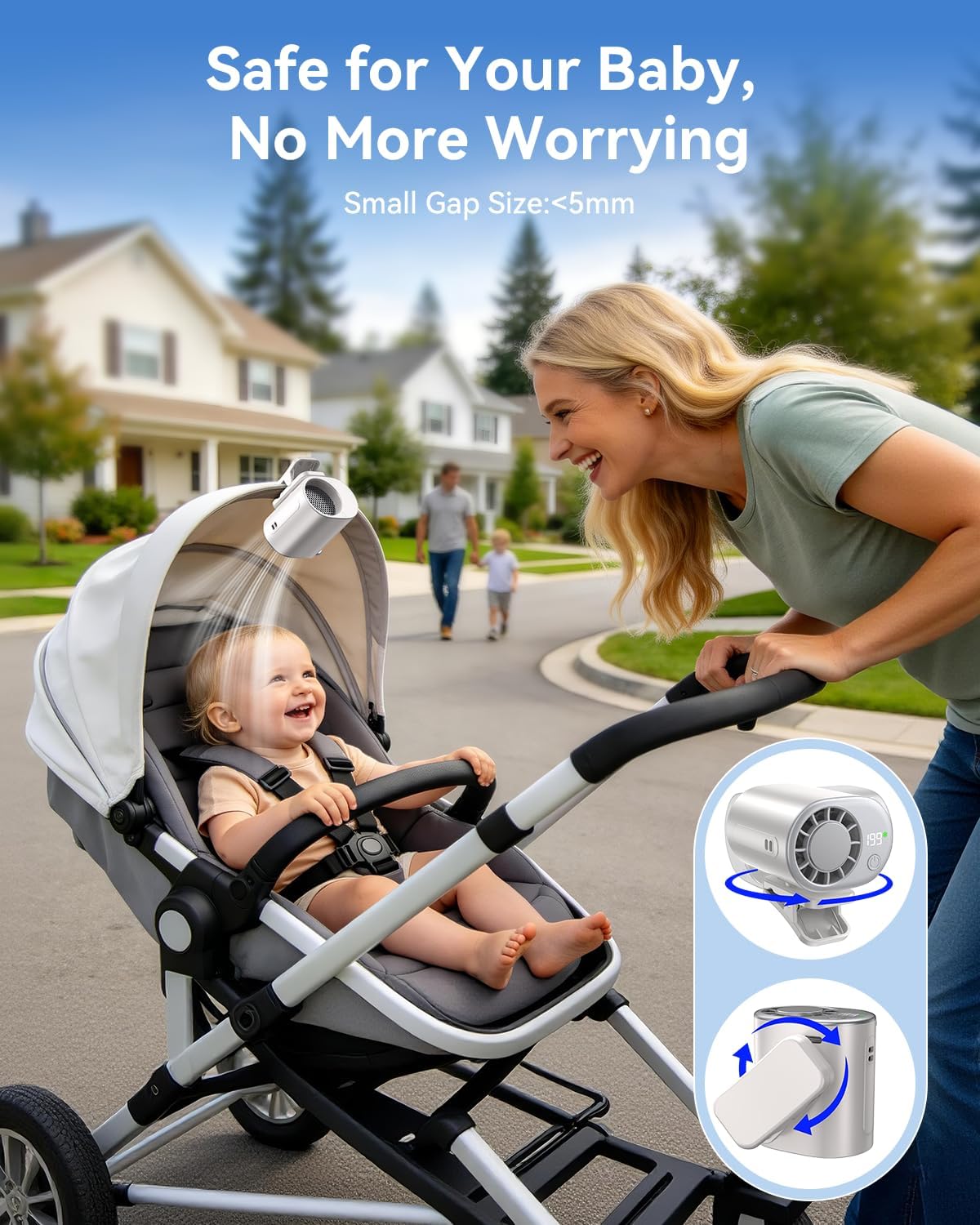 Clip-On Portable Fan with Ice Cooling, 20000 RPM Rechargeable Handheld Turbo Fan, 360° Rotating Detachable Clip, Mini Stroller Fan for Baby, Compact Travel Essentials, Summer Gifts for Women,Grey