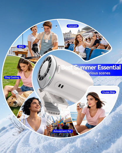 Clip-On Portable Fan with Ice Cooling, 20000 RPM Rechargeable Handheld Turbo Fan, 360° Rotating Detachable Clip, Mini Stroller Fan for Baby, Compact Travel Essentials, Summer Gifts for Women,Grey