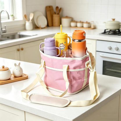 No-Spill Car Drink Carrier Bag, 2026 New 4 Compartment Drink Bag, Family Size 4 Compartment Drink Bag for Picnic Insulated Drink Carrier with Front Pocket for Travel Portable Tumbler Tote (Black)