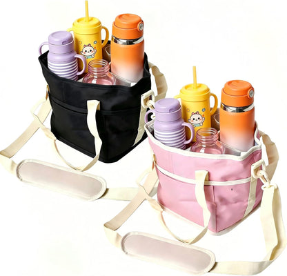 No-Spill Car Drink Carrier Bag, 2026 New 4 Compartment Drink Bag, Family Size 4 Compartment Drink Bag for Picnic Insulated Drink Carrier with Front Pocket for Travel Portable Tumbler Tote (Black)