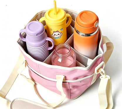 No-Spill Car Drink Carrier Bag, 2026 New 4 Compartment Drink Bag, Family Size 4 Compartment Drink Bag for Picnic Insulated Drink Carrier with Front Pocket for Travel Portable Tumbler Tote (Black)