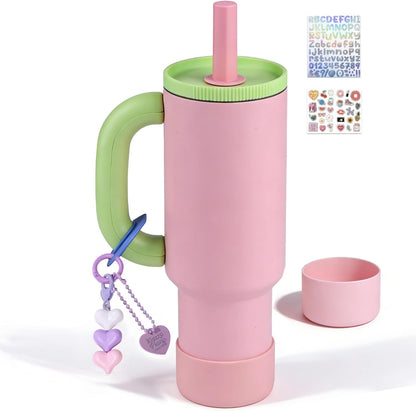 40oz Tumbler with Handle & Straw, Insulated Stainless Steel Travel Mug, Leakproof & Cup Holder Friendly, BPA-Free Water Bottle for College, Office, Gym, Gifts for Men and Women (Sky Blue)