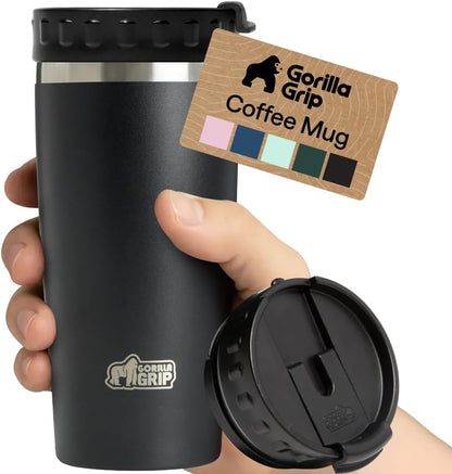 304 Stainless Steel Double Insulated Travel Coffee Mug, Leakproof Lid with Smooth Sip Top, Prevent Spills, Dent & Rust Resistant Reusable Tumbler Cup, Thermal Mugs for Drinks, 20oz, Black