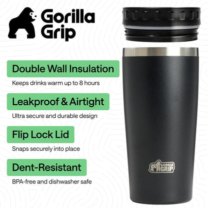 304 Stainless Steel Double Insulated Travel Coffee Mug, Leakproof Lid with Smooth Sip Top, Prevent Spills, Dent & Rust Resistant Reusable Tumbler Cup, Thermal Mugs for Drinks, 20oz, Black