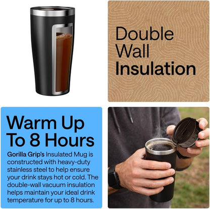 304 Stainless Steel Double Insulated Travel Coffee Mug, Leakproof Lid with Smooth Sip Top, Prevent Spills, Dent & Rust Resistant Reusable Tumbler Cup, Thermal Mugs for Drinks, 20oz, Black