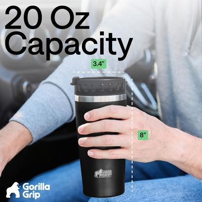 304 Stainless Steel Double Insulated Travel Coffee Mug, Leakproof Lid with Smooth Sip Top, Prevent Spills, Dent & Rust Resistant Reusable Tumbler Cup, Thermal Mugs for Drinks, 20oz, Black