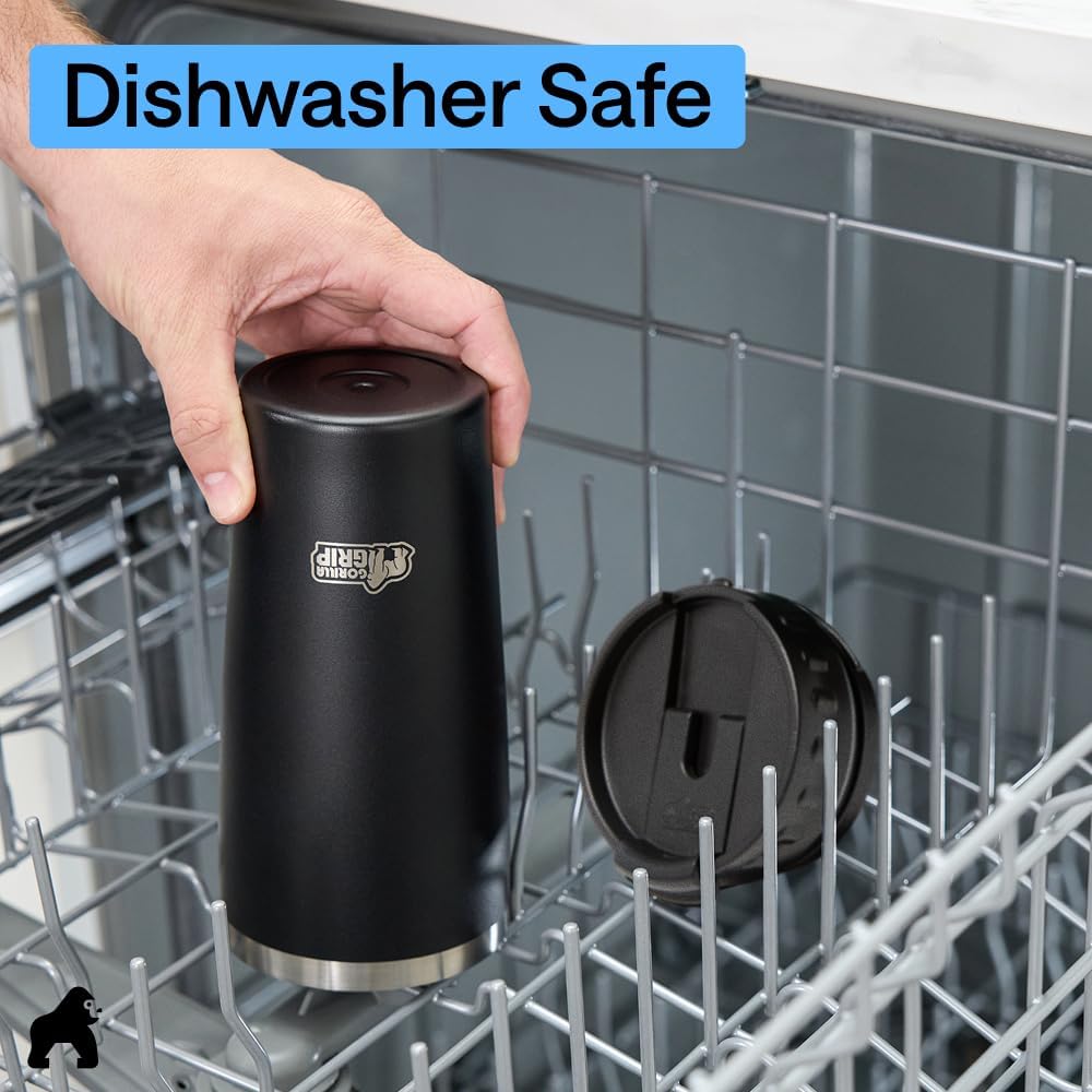 304 Stainless Steel Double Insulated Travel Coffee Mug, Leakproof Lid with Smooth Sip Top, Prevent Spills, Dent & Rust Resistant Reusable Tumbler Cup, Thermal Mugs for Drinks, 20oz, Black