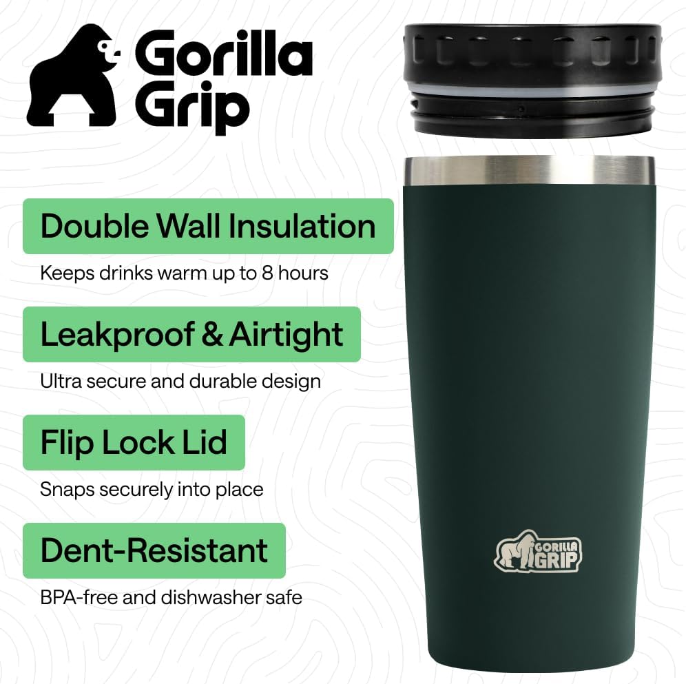 304 Stainless Steel Double Insulated Travel Coffee Mug, Leakproof Lid with Smooth Sip Top, Prevent Spills, Dent & Rust Resistant Reusable Tumbler Cup, Thermal Mugs for Drinks, 20oz, Black