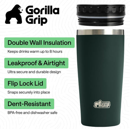 304 Stainless Steel Double Insulated Travel Coffee Mug, Leakproof Lid with Smooth Sip Top, Prevent Spills, Dent & Rust Resistant Reusable Tumbler Cup, Thermal Mugs for Drinks, 20oz, Black