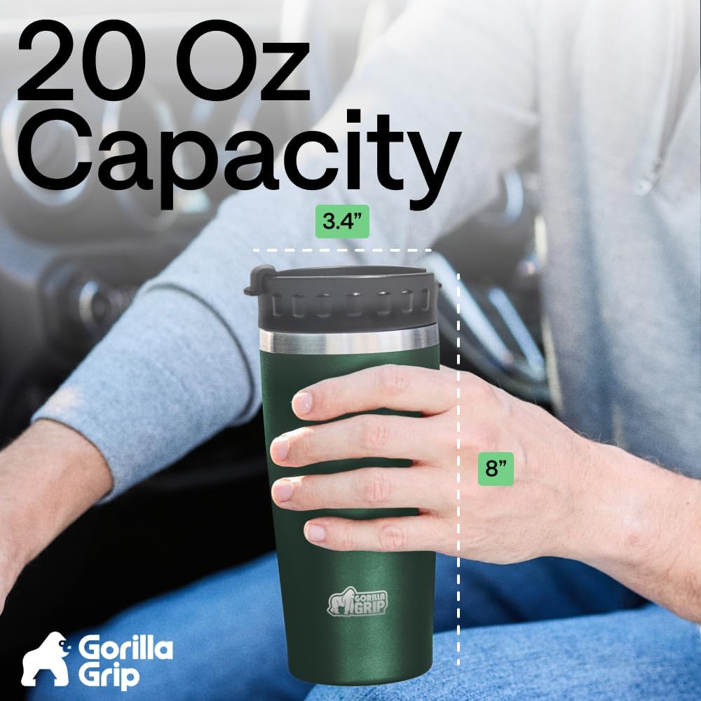 304 Stainless Steel Double Insulated Travel Coffee Mug, Leakproof Lid with Smooth Sip Top, Prevent Spills, Dent & Rust Resistant Reusable Tumbler Cup, Thermal Mugs for Drinks, 20oz, Black