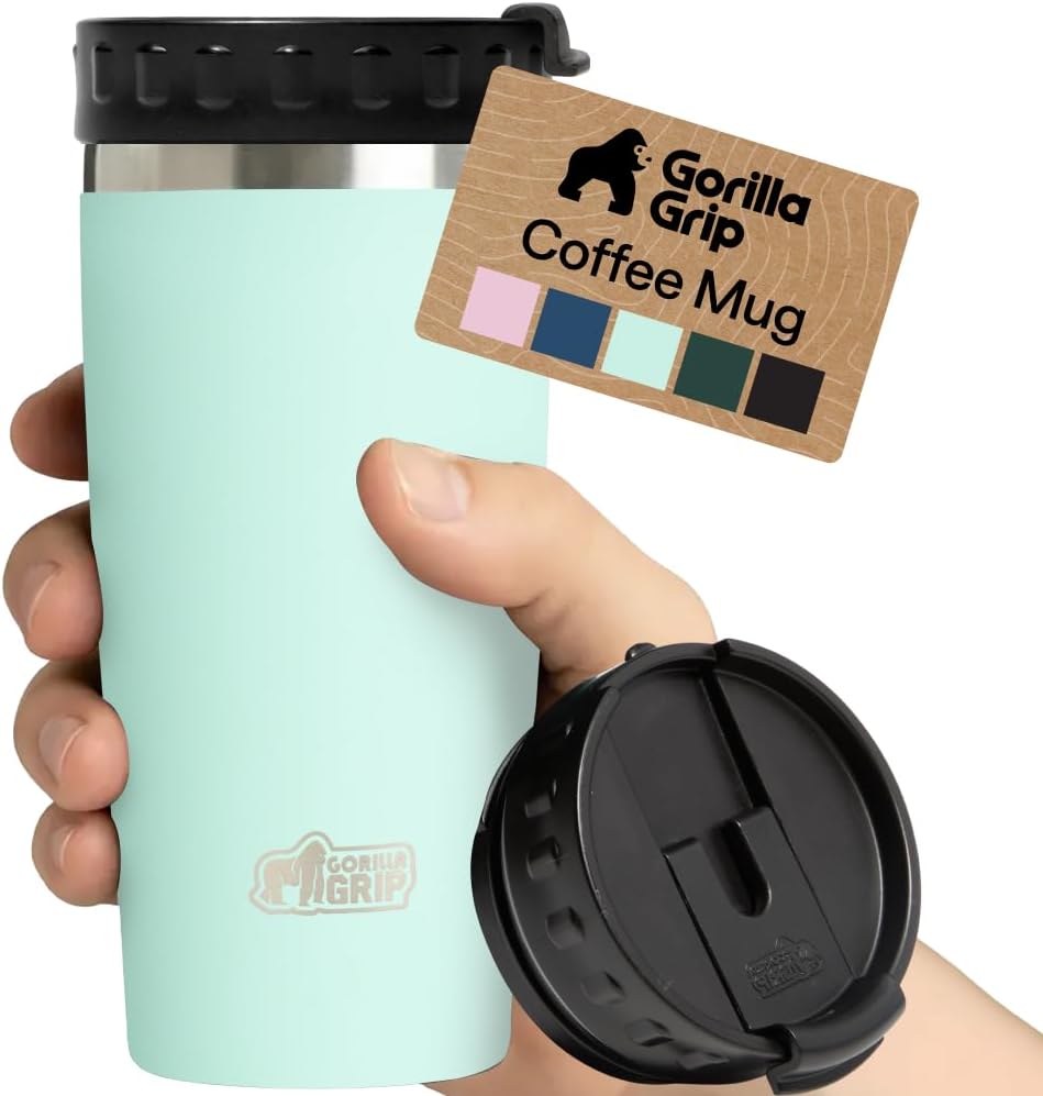 304 Stainless Steel Double Insulated Travel Coffee Mug, Leakproof Lid with Smooth Sip Top, Prevent Spills, Dent & Rust Resistant Reusable Tumbler Cup, Thermal Mugs for Drinks, 20oz, Black