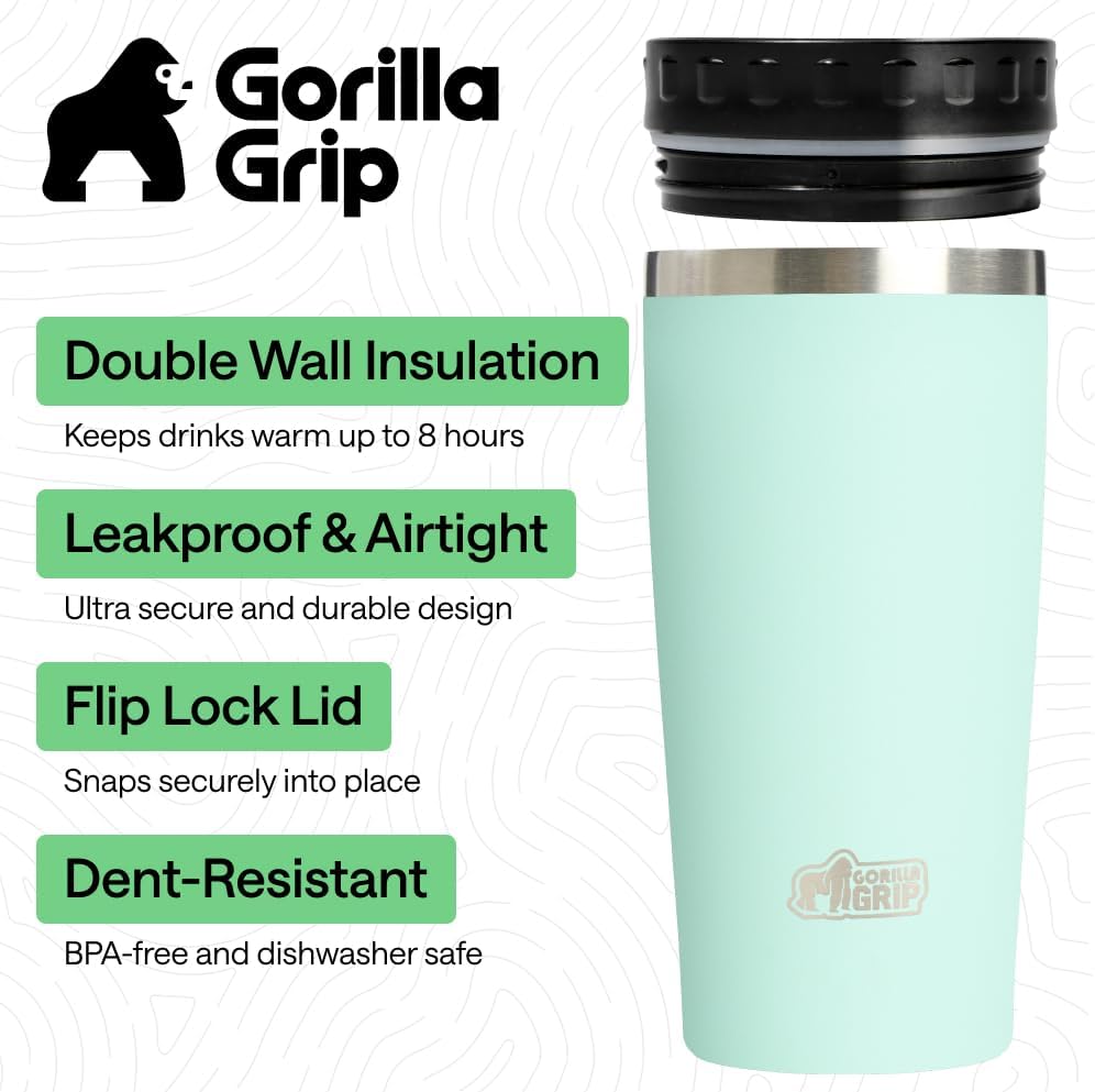 304 Stainless Steel Double Insulated Travel Coffee Mug, Leakproof Lid with Smooth Sip Top, Prevent Spills, Dent & Rust Resistant Reusable Tumbler Cup, Thermal Mugs for Drinks, 20oz, Black
