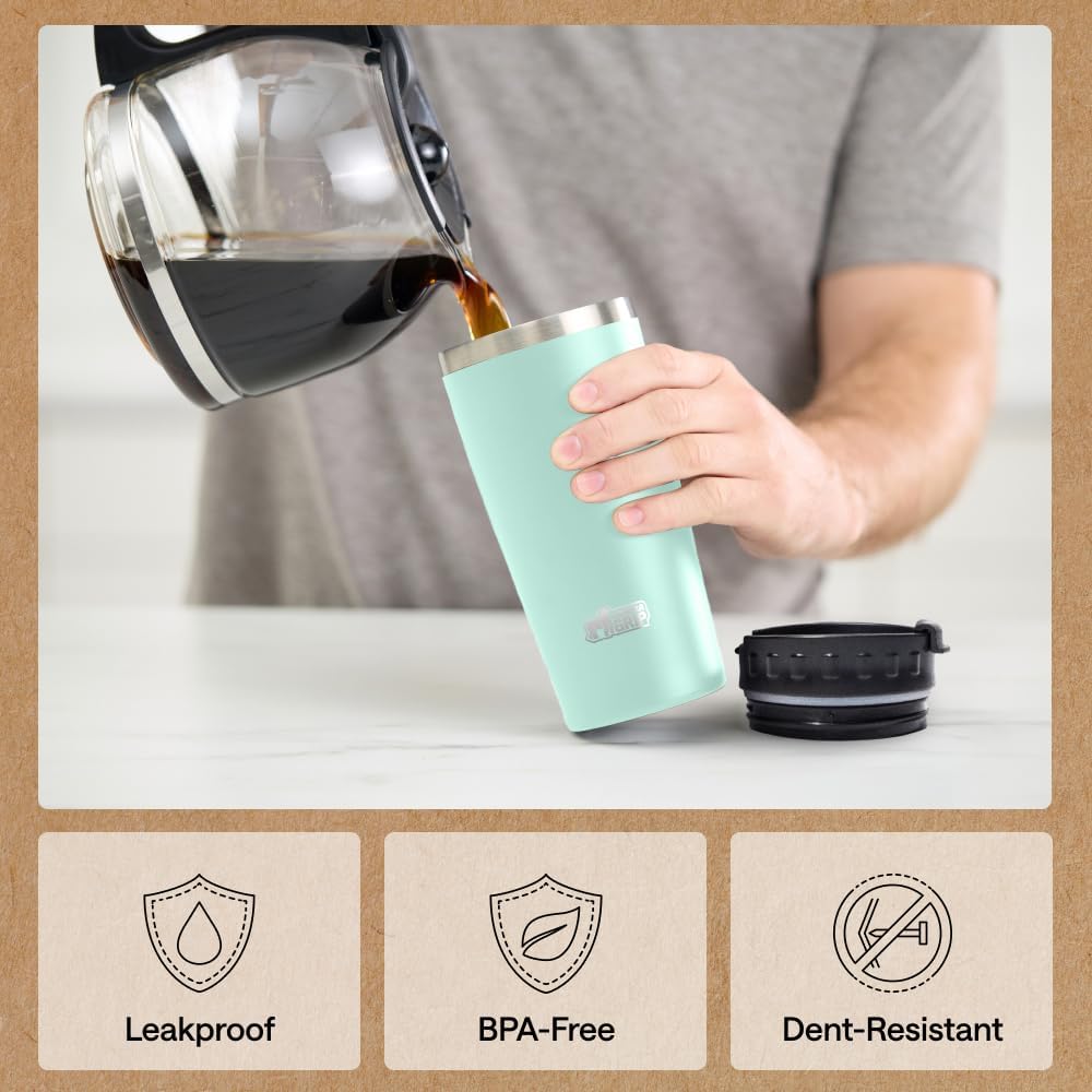 304 Stainless Steel Double Insulated Travel Coffee Mug, Leakproof Lid with Smooth Sip Top, Prevent Spills, Dent & Rust Resistant Reusable Tumbler Cup, Thermal Mugs for Drinks, 20oz, Black