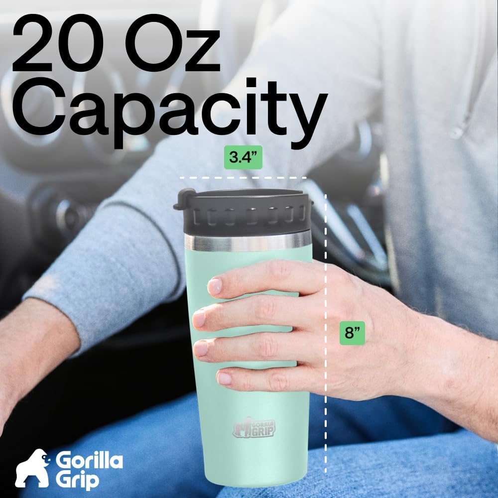 304 Stainless Steel Double Insulated Travel Coffee Mug, Leakproof Lid with Smooth Sip Top, Prevent Spills, Dent & Rust Resistant Reusable Tumbler Cup, Thermal Mugs for Drinks, 20oz, Black