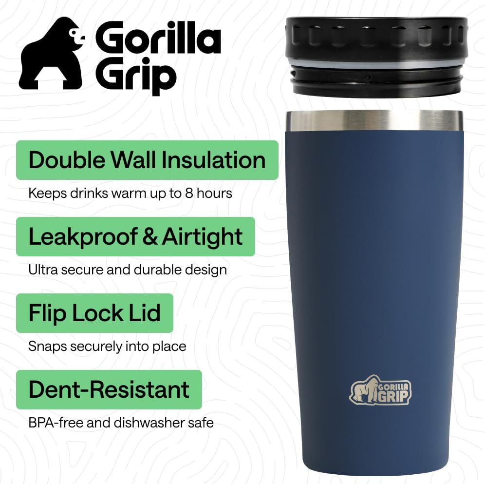 304 Stainless Steel Double Insulated Travel Coffee Mug, Leakproof Lid with Smooth Sip Top, Prevent Spills, Dent & Rust Resistant Reusable Tumbler Cup, Thermal Mugs for Drinks, 20oz, Black