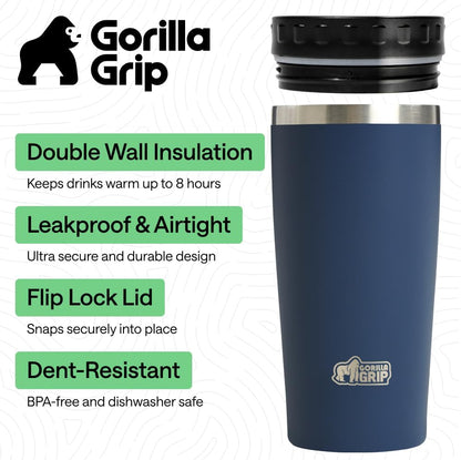 304 Stainless Steel Double Insulated Travel Coffee Mug, Leakproof Lid with Smooth Sip Top, Prevent Spills, Dent & Rust Resistant Reusable Tumbler Cup, Thermal Mugs for Drinks, 20oz, Black