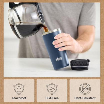 304 Stainless Steel Double Insulated Travel Coffee Mug, Leakproof Lid with Smooth Sip Top, Prevent Spills, Dent & Rust Resistant Reusable Tumbler Cup, Thermal Mugs for Drinks, 20oz, Black