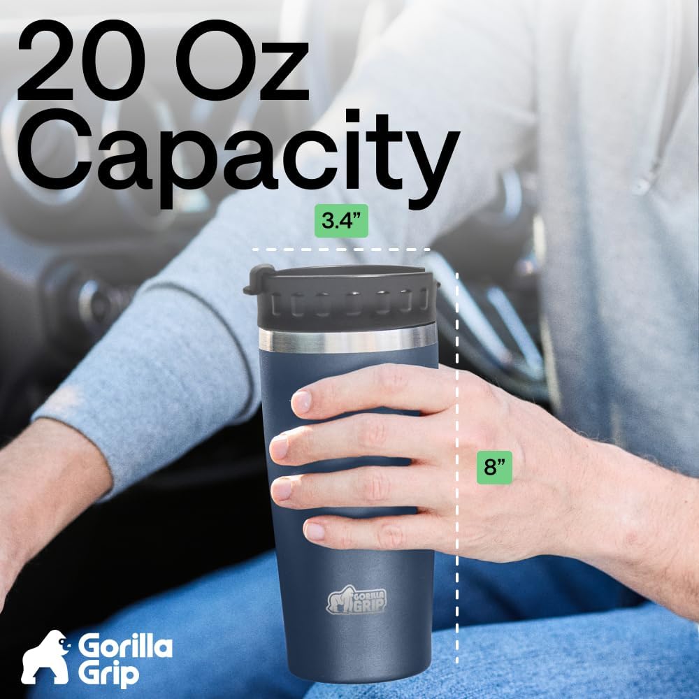 304 Stainless Steel Double Insulated Travel Coffee Mug, Leakproof Lid with Smooth Sip Top, Prevent Spills, Dent & Rust Resistant Reusable Tumbler Cup, Thermal Mugs for Drinks, 20oz, Black