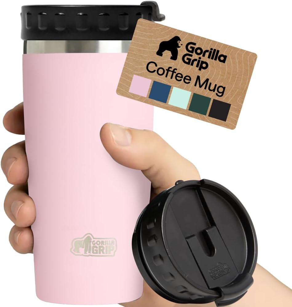 304 Stainless Steel Double Insulated Travel Coffee Mug, Leakproof Lid with Smooth Sip Top, Prevent Spills, Dent & Rust Resistant Reusable Tumbler Cup, Thermal Mugs for Drinks, 20oz, Black