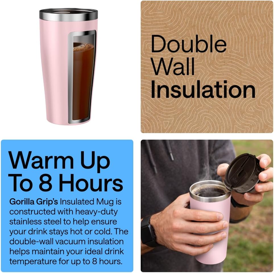 304 Stainless Steel Double Insulated Travel Coffee Mug, Leakproof Lid with Smooth Sip Top, Prevent Spills, Dent & Rust Resistant Reusable Tumbler Cup, Thermal Mugs for Drinks, 20oz, Black