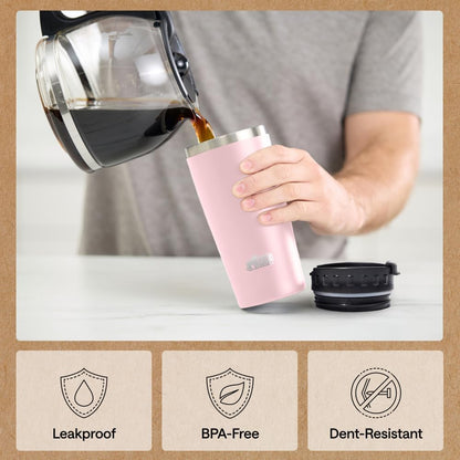 304 Stainless Steel Double Insulated Travel Coffee Mug, Leakproof Lid with Smooth Sip Top, Prevent Spills, Dent & Rust Resistant Reusable Tumbler Cup, Thermal Mugs for Drinks, 20oz, Black