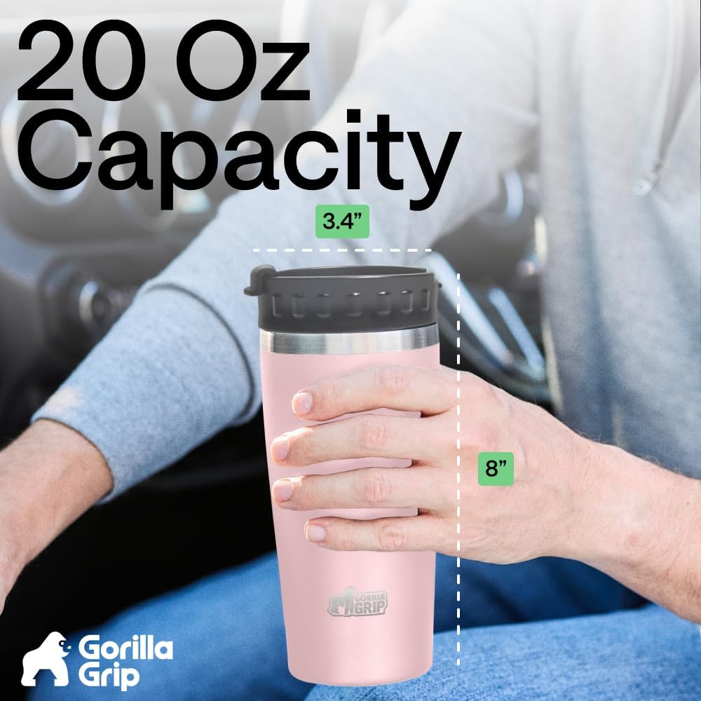 304 Stainless Steel Double Insulated Travel Coffee Mug, Leakproof Lid with Smooth Sip Top, Prevent Spills, Dent & Rust Resistant Reusable Tumbler Cup, Thermal Mugs for Drinks, 20oz, Black