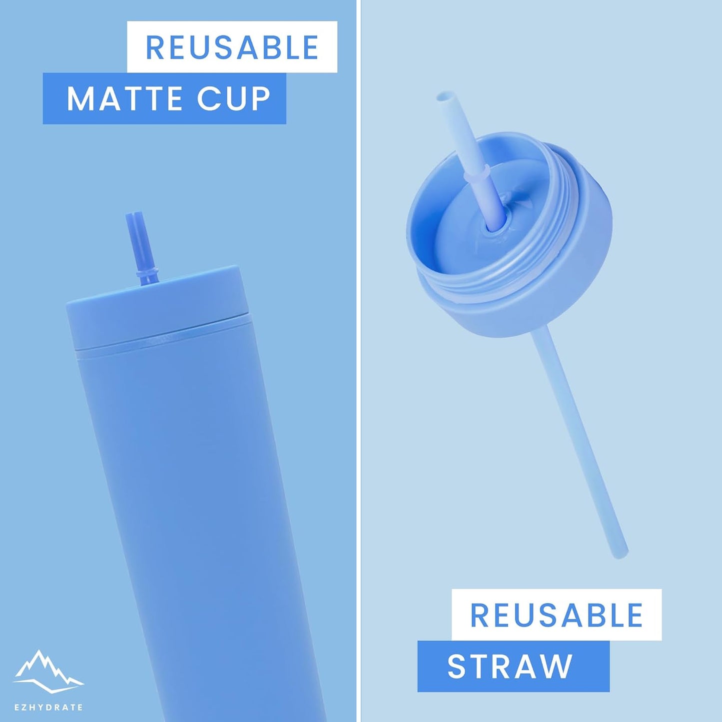 SKINNY TUMBLERS 4 Pack - Matte Pastel Colored Acrylic Tumbler with Lid and Straw- Perfect for Home, Travel |16oz Double Wall Reusable Plastic Tumbler w Straw Cleaner INCLUDED,LIGHT PINK