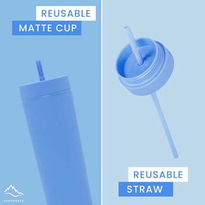 SKINNY TUMBLERS 4 Pack - Matte Pastel Colored Acrylic Tumbler with Lid and Straw- Perfect for Home, Travel |16oz Double Wall Reusable Plastic Tumbler w Straw Cleaner INCLUDED,LIGHT PINK