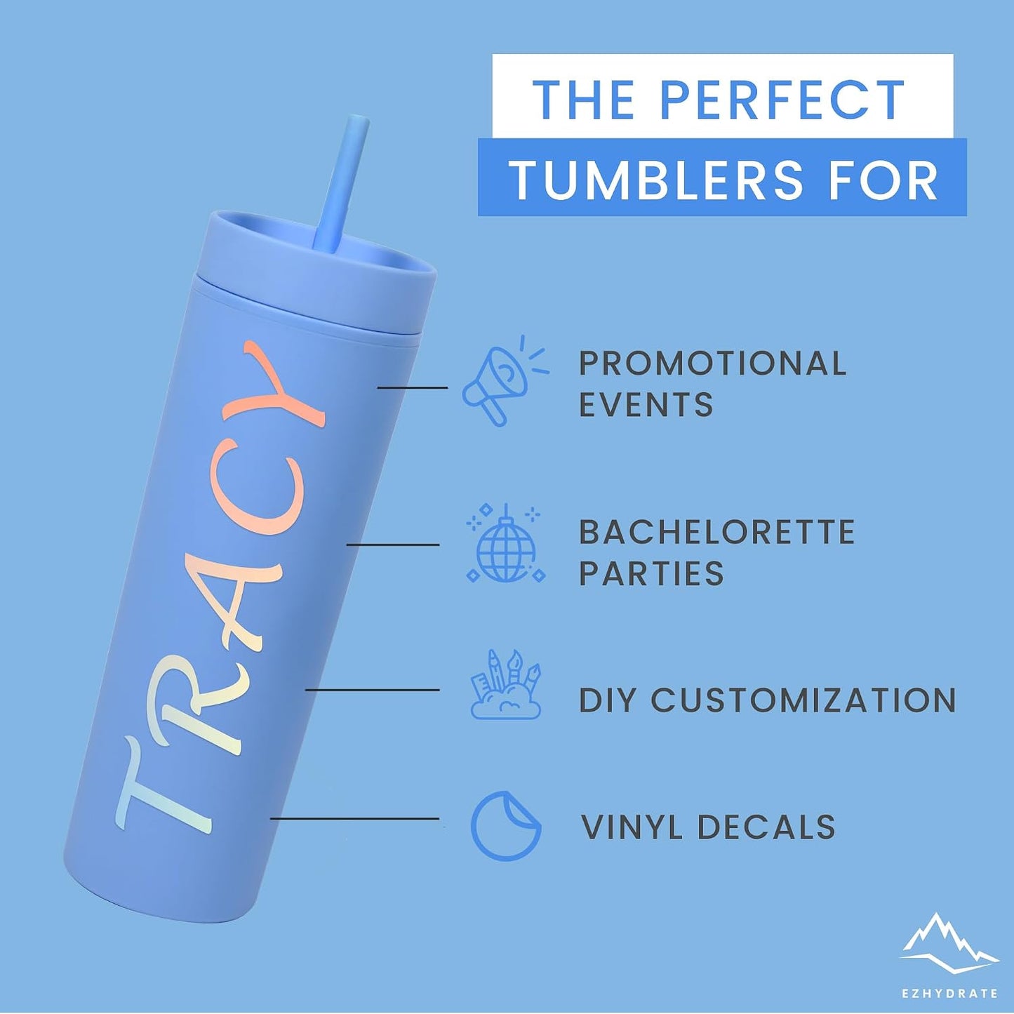 SKINNY TUMBLERS 4 Pack - Matte Pastel Colored Acrylic Tumbler with Lid and Straw- Perfect for Home, Travel |16oz Double Wall Reusable Plastic Tumbler w Straw Cleaner INCLUDED,LIGHT PINK