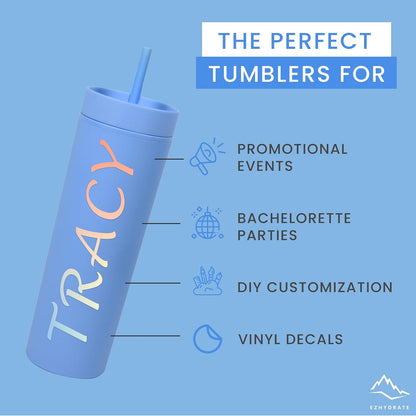 SKINNY TUMBLERS 4 Pack - Matte Pastel Colored Acrylic Tumbler with Lid and Straw- Perfect for Home, Travel |16oz Double Wall Reusable Plastic Tumbler w Straw Cleaner INCLUDED,LIGHT PINK