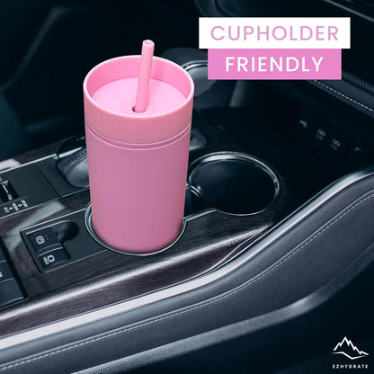SKINNY TUMBLERS 4 Pack - Matte Pastel Colored Acrylic Tumbler with Lid and Straw- Perfect for Home, Travel |16oz Double Wall Reusable Plastic Tumbler w Straw Cleaner INCLUDED,LIGHT PINK