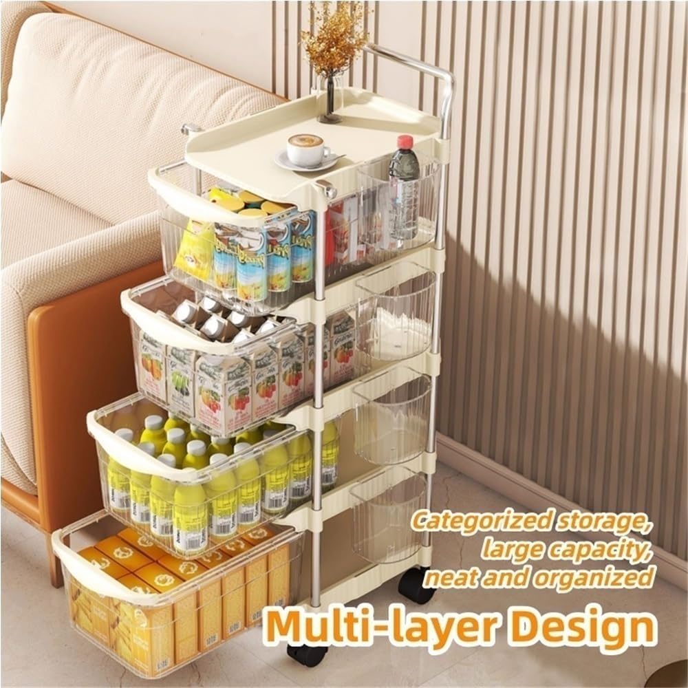 2/3/4-Tier Rolling Storage Cart, Plastic Storage Drawers with Side Hanging Baskets, Mobile Utility Diaper Caddy Organizer for Changing Table, Bedroom(Beige,23.6IN(2-Tier))