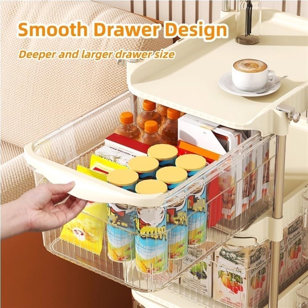 2/3/4-Tier Rolling Storage Cart, Plastic Storage Drawers with Side Hanging Baskets, Mobile Utility Diaper Caddy Organizer for Changing Table, Bedroom(Beige,23.6IN(2-Tier))