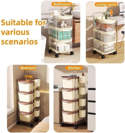 2/3/4-Tier Rolling Storage Cart, Plastic Storage Drawers with Side Hanging Baskets, Mobile Utility Diaper Caddy Organizer for Changing Table, Bedroom(Beige,23.6IN(2-Tier))