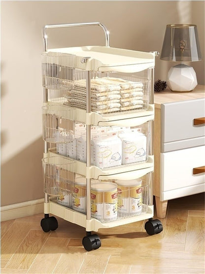 2/3/4-Tier Rolling Storage Cart, Plastic Storage Drawers with Side Hanging Baskets, Mobile Utility Diaper Caddy Organizer for Changing Table, Bedroom(Beige,23.6IN(2-Tier))