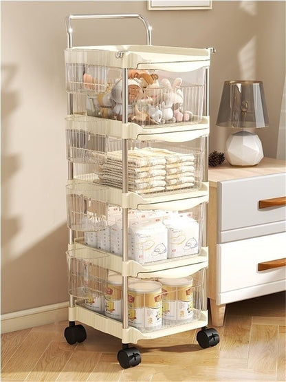 2/3/4-Tier Rolling Storage Cart, Plastic Storage Drawers with Side Hanging Baskets, Mobile Utility Diaper Caddy Organizer for Changing Table, Bedroom(Beige,23.6IN(2-Tier))
