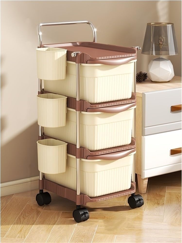 2/3/4-Tier Rolling Storage Cart, Plastic Storage Drawers with Side Hanging Baskets, Mobile Utility Diaper Caddy Organizer for Changing Table, Bedroom(Beige,23.6IN(2-Tier))