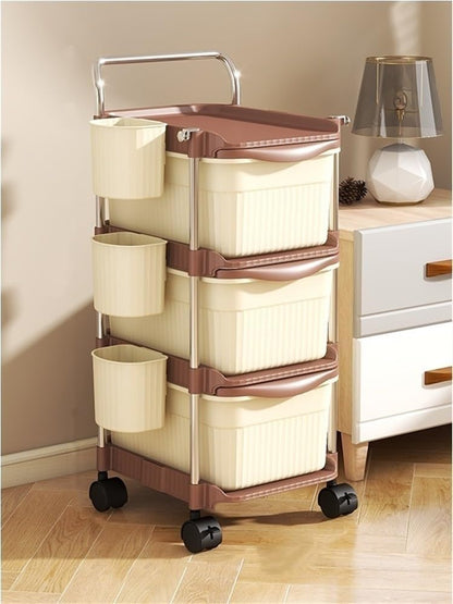 2/3/4-Tier Rolling Storage Cart, Plastic Storage Drawers with Side Hanging Baskets, Mobile Utility Diaper Caddy Organizer for Changing Table, Bedroom(Beige,23.6IN(2-Tier))