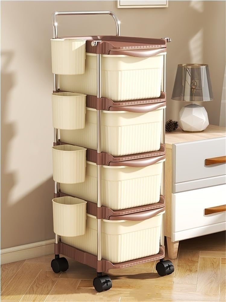 2/3/4-Tier Rolling Storage Cart, Plastic Storage Drawers with Side Hanging Baskets, Mobile Utility Diaper Caddy Organizer for Changing Table, Bedroom(Beige,23.6IN(2-Tier))