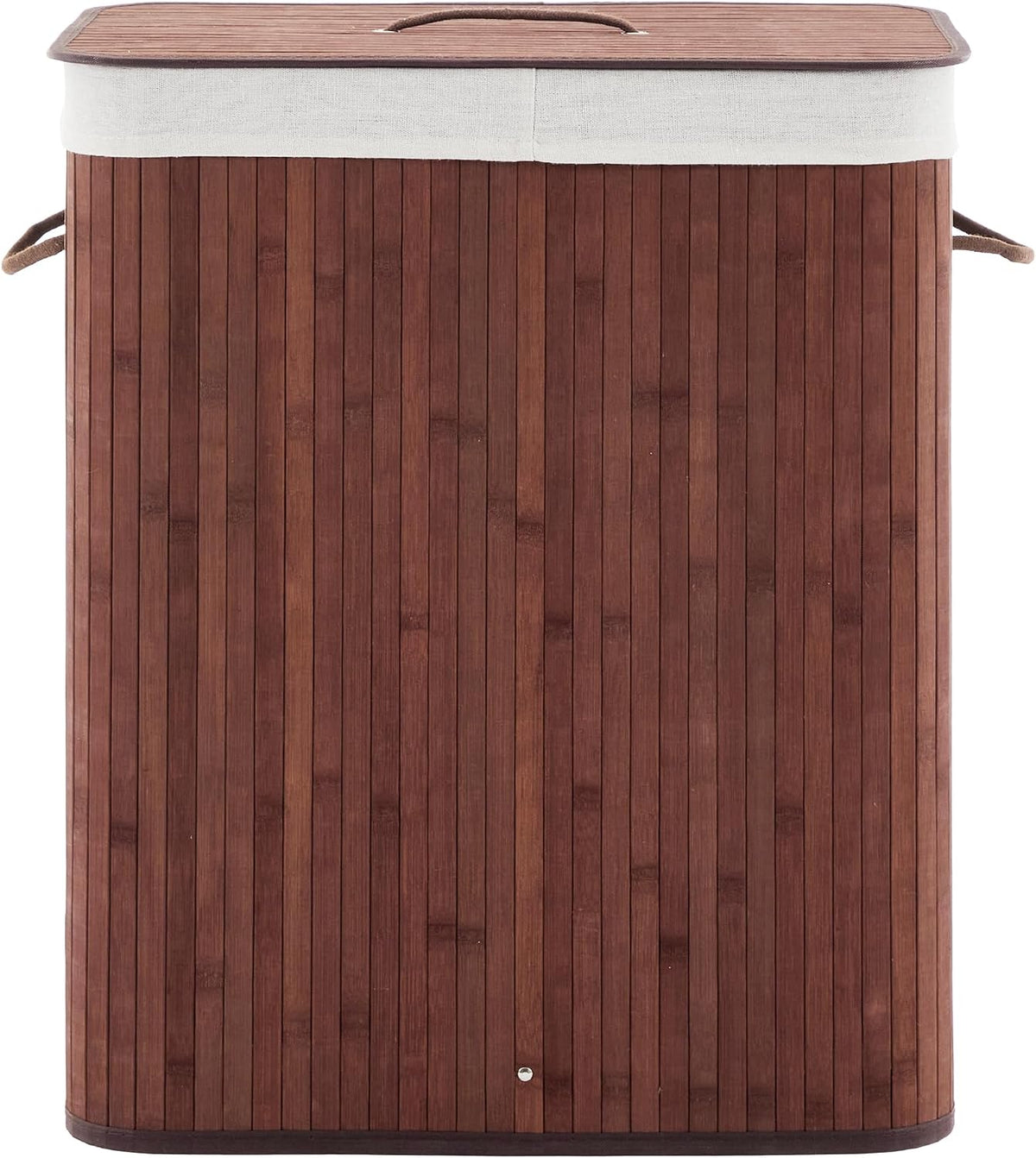 Bamboo Laundry Hamper Large 58L with Removable 2-Section Liner, Foldable Storage Basket with Lid and Handles for Bedroom, Laundry Room, Small Spaces – Natural - Triangle